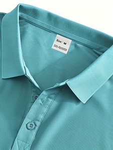 เสื้อโปโลแขนสั้นคุณภาพสูงสำหรับผู้ชาย สีพื้น คลาสสิก เหมาะสำหรับใส่ลำลอง ธุรกิจ และสังคม สไตล์ถัก สีฟ้าอมเขียว - Product Image 3