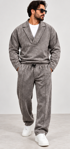 Conjunto de chándal oversize lavado para hombre, con sudadera de cuello redondo y joggers, estilo casual de otoño, conjunto de 2 piezas a juego - Product Image 5