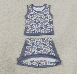 Conjuntos de Ropa Deportiva para Bebés Niñas, Top y Falda Corta con Estampado de Camuflaje Gris Claro - Product Image 2