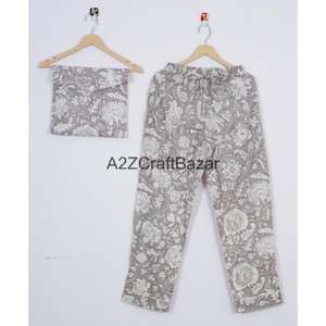 Ensemble de pyjamas pour femmes 100% coton, toutes saisons, col en V, manches longues, motif floral, doux, respirant, séchage rapide, luxueux, confortable - Product Image 2