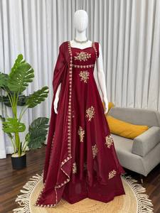 Ethnic Women’s Maroon Anarkali Kurta Set with Dupatta – Embroidered Gown Dress - Product Image 6