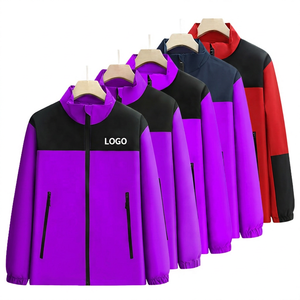 Men's Color Blocking <b>Jacket</b> Stand Collar Zipper Windproof Polyester Autumn Casual <b>Fleece</b> <b>Lining</b> Front Logo - Product Image 2