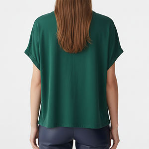 Camiseta Corta de Manga Corta con Cuello Redondo Verde para Mujer, Personalizable con Logotipo, Ajuste Holgado, Color Sólido, Informal, 100% Algodón, Transferencia Térmica - Product Image 6