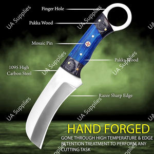 Cuchillo Fijo Profesional de Acero al Carbono Hecho a Mano con Orificio para el Dedo, Afilado como una Navaja, para Camping, Caza y Actividades al Aire Libre, con Punta de Halcón y Hoja de Gota, Azul y Negro - Product Image 6