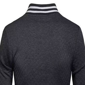 Unisex Dark Gray Varsity Jacket Regular Fit <b>Covered</b> <b>Button</b> Closure Knitted Wool/Viscose Solid Color Winter Wear Customized - Product Image 2