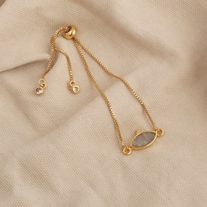 Rainbow Moonstone <b>Adjustable</b> <b>Gold</b> Plated Brass Marquise Shape Bezel Set Gemstone Trendy Handmade Wholesale <b>Bracelet</b> - Product Image 3