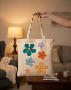 Sac fourre-tout en toile de coton à broderie Punch Needle, écologique et réutilisable, pour les essentiels de plage et les vacances d'été, modèle unique, pour grossistes - Product Image 4