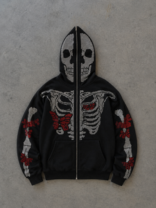 Sudadera con capucha de lujo con cremallera y pedrería, de algodón grueso, estilo urbano, con gráfico de cristal, para diseñadores, OEM ODM, sudaderas personalizadas - Product Image 1