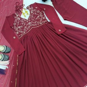 Vestido Anarkali Informal de Diseñador Georgette con Cuentas y Trabajo a Mano, Vestido de Fiesta de Manga Larga para Mujer - Product Image 4