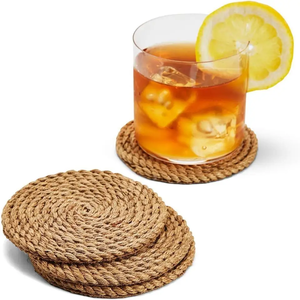 Brown Jute Rope Coasters Handmade Round <b>Table</b> Coasters for Tea Coffee Cups Home Decor - Product Image 2