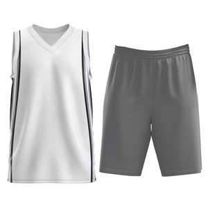 Ensemble de maillot de basket sans manches pour homme, débardeur blanc, short gris, respirant, anti-transpiration, polyester écologique, été - Product Image 5