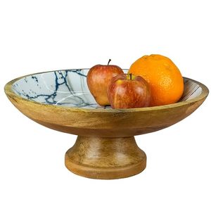 Bol à fruits en bois artisanal avec socle, bol de service décoratif pour fruits, collations, salades, table à manger, comptoir de cuisine - Product Image 1