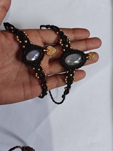 Handmade Brown Macrame Bracelet with Moonstone Boho Gold Beaded Adjustable Cuff for Women - Product Image 2