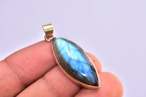 DIY Drum Natural Labradorite Gold Plating Pendants Dzi Beads for Jewelry Making - Product Image 3
