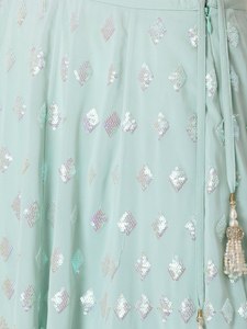 Rivaayat House Lehenga Choli de terciopelo verde menta con bordado de lentejuelas y soporte alto para mujer, ropa étnica tradicional india para bodas y fiestas - Product Image 6