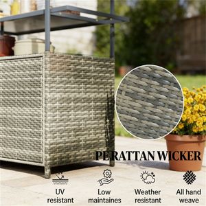 Carrello da Servizio per Bar da Esterno in Rattan con Ripiano Portaoggetti per Patio o Uso Commerciale - Product Image 4