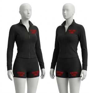 Ensemble de yoga respirant en coton et élasthanne pour femme, veste zippée et short de sport, tenue d'entraînement 2026 - Product Image 3