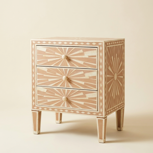 Table d'appoint de luxe faite à la main avec incrustations en os, design moderne effet soleil, mobilier de chambre de haute qualité - Product Image 1