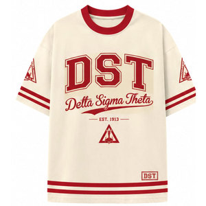 T-shirt décontracté à manches courtes rouge Delta Sigma Theta DST 1913 pour homme, col rond, en jersey de coton avec bordure contrastante et imprimé lettres - Product Image 5