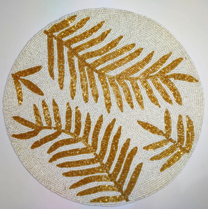 Best Sale Beaded <b>Placemats</b> <b>Round</b> Beaded Table Mat With Gold Leaf Design Bohemian Handmade Fabric <b>Placemat</b> - Product Image 1