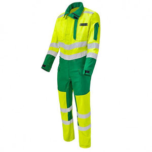 Combinaison de travail haute visibilité pour hommes, vert jaune, uniforme de sécurité réfléchissant, matière polyester - Product Image 1