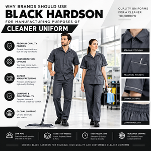 Uniforme de nettoyage en polycoton premium Black Hardson, 180 GSM, gris anthracite, coupe ajustée, usage hôtelier, logo personnalisé, chemise à manches longues et pantalon - Product Image 5