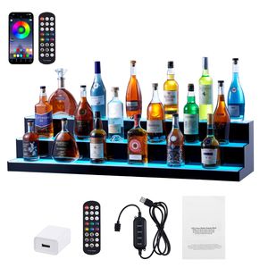 Espositore Commerciale a LED Illuminato da 48 Pollici in Acrilico per Bottiglie di Liquori, 3 Livelli, 3 Gradini, Scaffale Illuminato per Whisky, Mensola per Bar Domestico - Product Image 1
