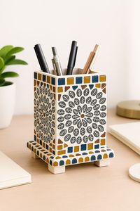 Porte-crayons en bois de style vintage, organisateur de bureau décoratif pour stylos avec compartiments utilitaires, classique - Product Image 4
