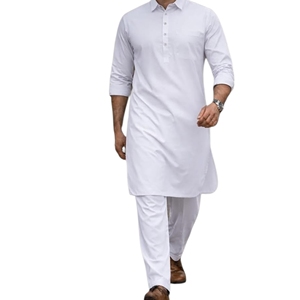 <b>Men</b> White Cotton <b>Kurta</b> Set Regular Fit Ankle-Length Traditional Casual Wear India Pakistan Style - Product Image 5