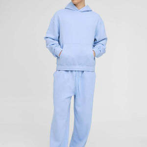 Conjunto Deportivo Unisex con Sudadera Azul Claro, Pantalones Deportivos de Algodón de Color Sólido, Manga Larga, Corte Holgado, Antiarrugas para Invierno - Product Image 1
