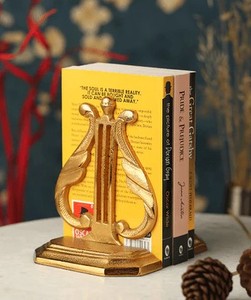 Elegant Lyre Design Metal Bookends Heavy Duty Anti Slip <b>Book</b> Holder Set for Home Office <b>Study</b> Table - Product Image 2