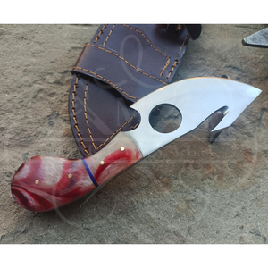 Cuchillo de caza estilo vaquero de acero inoxidable con mango de resina hecho a mano y gancho para desollar - Product Image 6