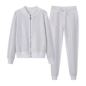 Mens <b>White</b> Rhinestone 100% Cotton Windproof Tracksuit Set Full Zip Jacket <b>Jogger</b> Pants Luxury Streetwear Casual Sportswear - Product Image 6