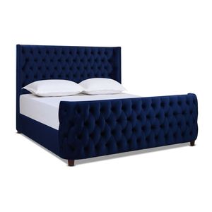 Set letto Brooklyn King in velluto blu navy trapuntato con testiera e pediera - Product Image 2