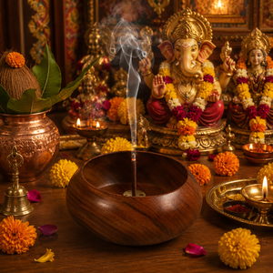 Handmade Wooden Round Bowl Incense Holder| Ash Catcher Decorative Agarbatti Burner for Spiritual Meditation Yoga Home <b>Decoration</b> - Product Image 4