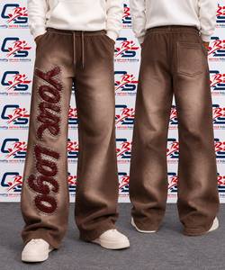 Pantalones deportivos holgados de cintura alta para hombre, pantalones jogger de pierna ancha con costuras en zigzag, logo con tachuelas y tela lavada - Product Image 5