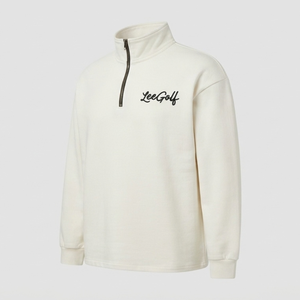 <b>Mens</b> White Quarter Zip Terry Sweatshirt <b>Turtleneck</b> Long Sleeves Breathable Minimal Casual Pullover Top Streetwear Fashion - Product Image 2