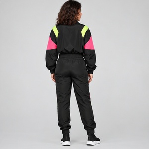 Nouvelle conception, design unique, mode décontractée, ensemble coupe-vent sur mesure pour femme, veste courte et pantalon noir, rose, vert lime. - Product Image 2
