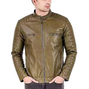 Chaqueta de cuero tipo bomber con logotipo bordado personalizado para hombre, chaqueta de cuero de gamuza color canela para hombre, manga larga - Product Image 1