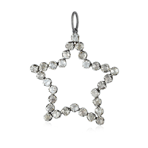Natural Rose Cut Diamond Oxidized 925 <b>Silver</b> Star <b>Charm</b> Pendant Chain Necklace Fine Jewelry Wholesale - Product Image 1