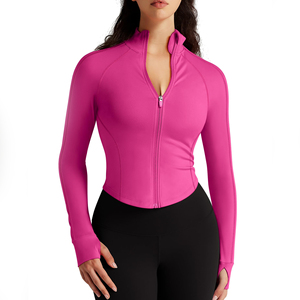Lightweight Breathable Yoga Jacket <b>Zipper</b> Closure Front Logo Stand Collar Women Fitness Slim Nylon Activewear - Product Image 1