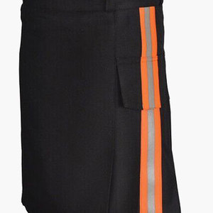 Kilt de pompier noir moderne avec poches cargo et bandes réfléchissantes vertes - Product Image 5