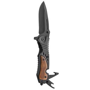 Cuchillo de bolsillo plegable EDC de acero inoxidable 3Cr13 con revestimiento negro, hoja con incrustaciones de madera Shadow y mango de madera, para uso táctico OEM - Product Image 5