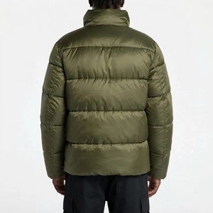 Men Heavyweight Olive Green Puffer Jacket Glossy Stand Collar Winter Warm Quilted Outerwear Casual Street wear Puffer <b>Coat</b> - Product Image 2