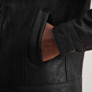 Veste de camionneur en cuir noir vieilli Furat Leathers, respirante, coupe-vent, col montant, fermeture éclair, pour homme, hiver - Product Image 2