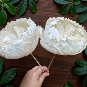 Flores de Madera Sola VADEE, Hechas a Mano, Sostenibles, Color Marfil, Simétricas, de 8.5 CM, con Varilla de Fibra de Planta Sesbania de Tailandia - Product Image 4