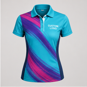 Custom Aqua Magenta Purple Brush Stroke <b>Womens</b> <b>Polo</b> <b>Shirt</b> Quick Dry Breathable Short Sleeve Performance Golf Uniform WPS-0879 - Product Image 3