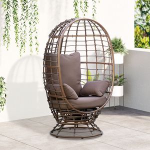 Sedia a dondolo in vimini intrecciato a 360° girevole per interni/esterni, stile Boho, con cuscini imbottiti per seduta e schienale, ideale per cortile, portico, patio, giardino - Product Image 2