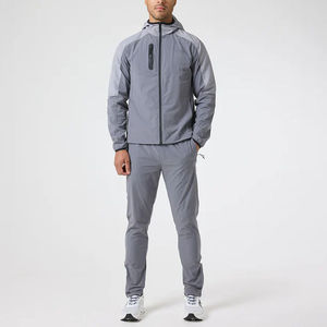 Men's Grey Polyester Tracksuit Full <b>Zip</b> <b>Hooded</b> Sporty Two Piece Set Lightweight Breathable Autumn Activewear Regular Fit - Product Image 4