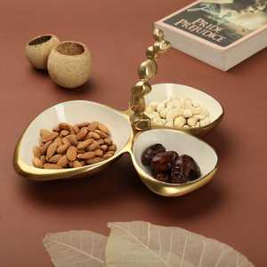 Bol de service en céramique doré en forme de feuille, finition polie, 11 pouces, design moderne, pour présentation de plats de fête – Beauté intemporelle - Product Image 6